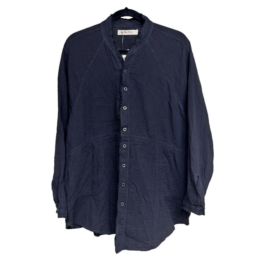 FREE PEOPLE We the Free Summer Daydream Frayed Button Down Shirt Black Sz Medium